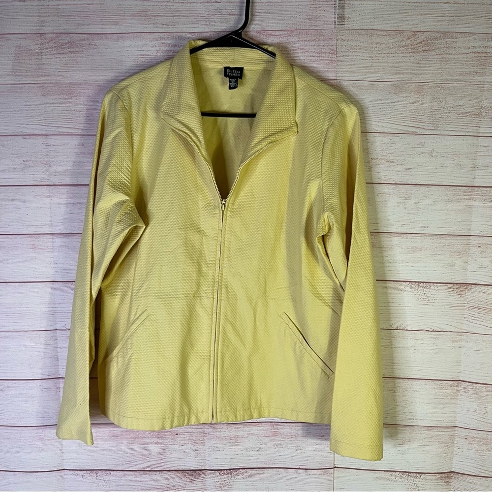 Eileen Fisher Yellow Full Zip Textured Jacket Size Medium